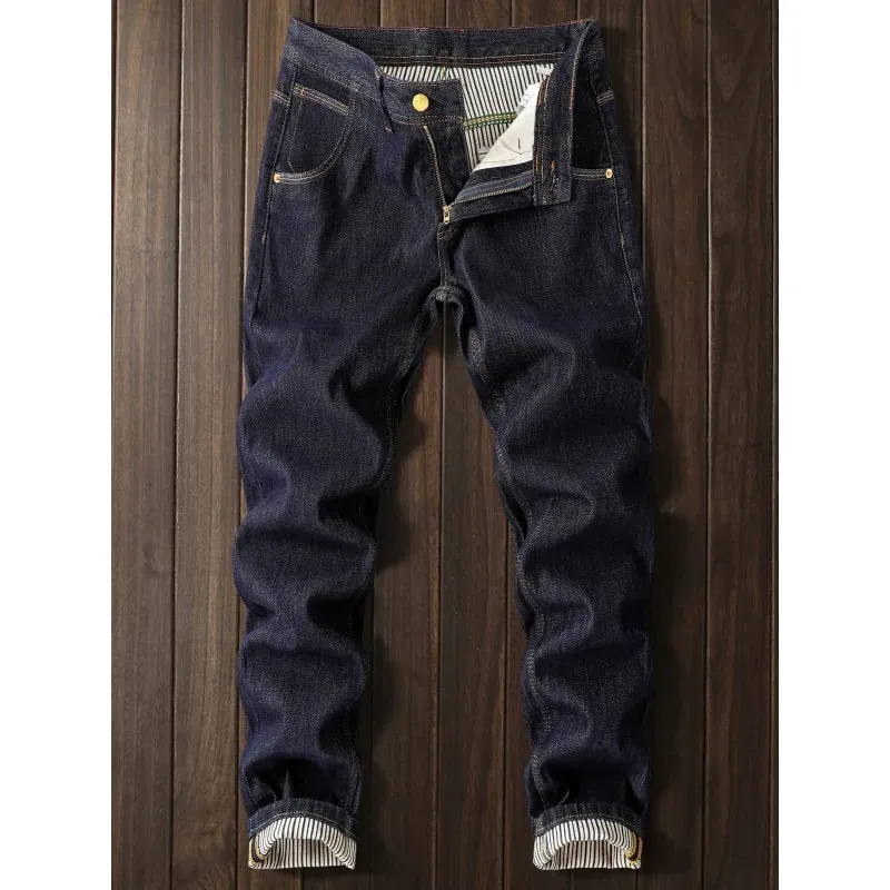 2025New Japanese Style Color Jeans Men High-End Trendy Retro Washed Casual Slim Straight Spring and Autumn Pants