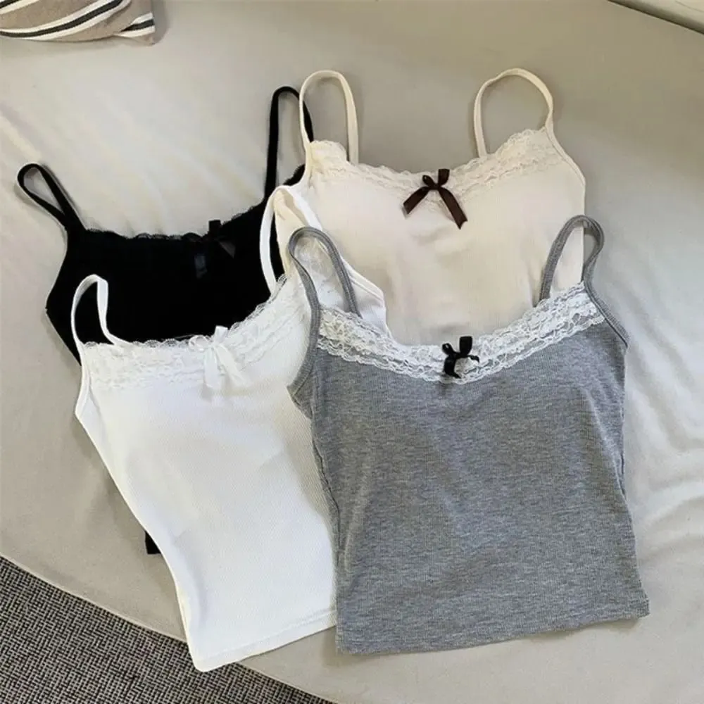 Sweet Sleeveless Suspender Vest Underwear With Padded Cups Camisole Slim Fitted Tops Daily Use
