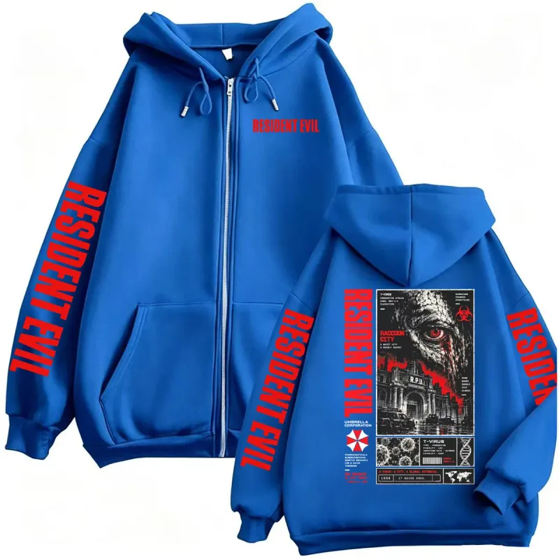Vintage Resident Evil t-virus Horror Gaming con cremallera sudaderas con capucha hombres mujeres Harajuku Moda Gótica chaqueta sudaderas abrigos ropa de calle