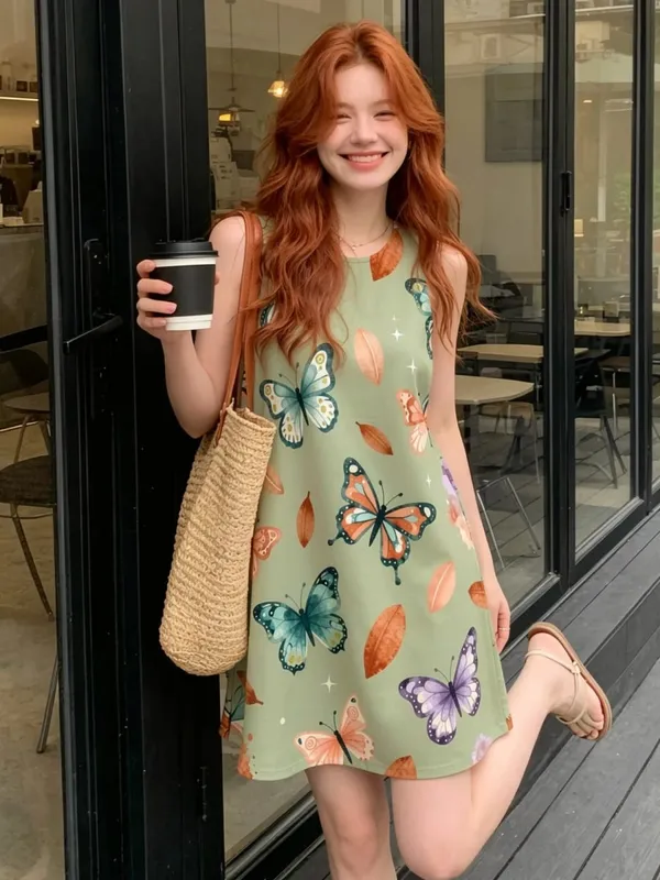 Womens Floral Sleeveless A Line Mini Dress Round Neck Fresh Sundress for Outdoor Brunch Beach Walk and Everyday Wear Comfort