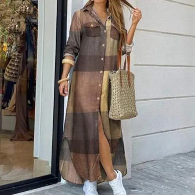 Robe longue en Denim pour femmes, manches longues, chemise, avec poches, boutons, imprimée, décontractée, ample, nouvelle collection automne 2023