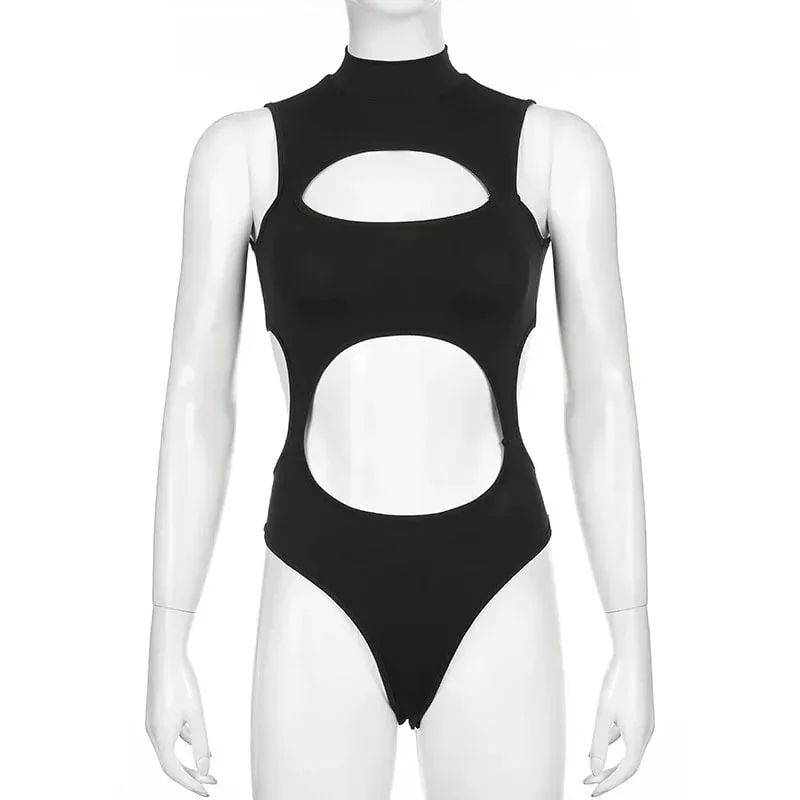Gothic Techwear Sexy Hollow Out Sleeveless Tank Tops Bodysuit for Women Streetwear Style Backless Playsuit Vest for Women