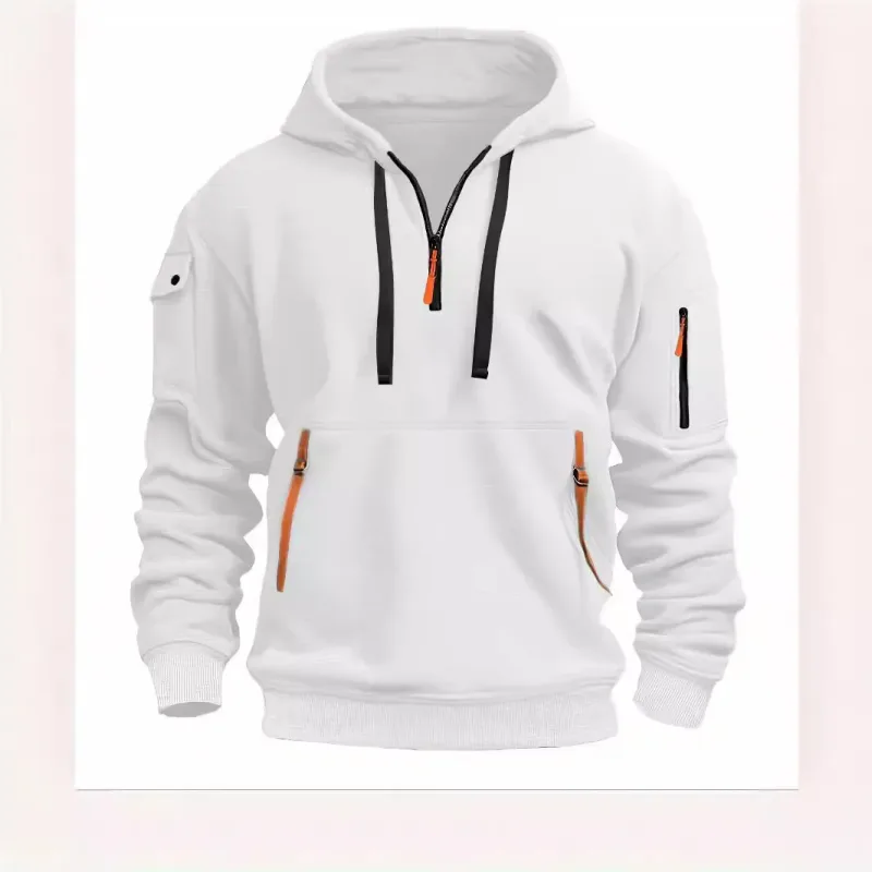 Men's Spring Autumn Hooded Sweatshirt Zip Multi Pocket Pullover Casual Sports Jacket Fashion Trendy Hoodie Top for Men Street