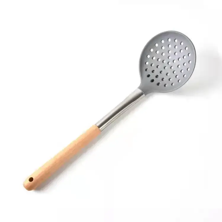 Utensili da cucina in silicone spatola in silicone manico in legno spatola in silicone cucchiaio da zuppa in silicone spatola con perdite padella antiaderente
