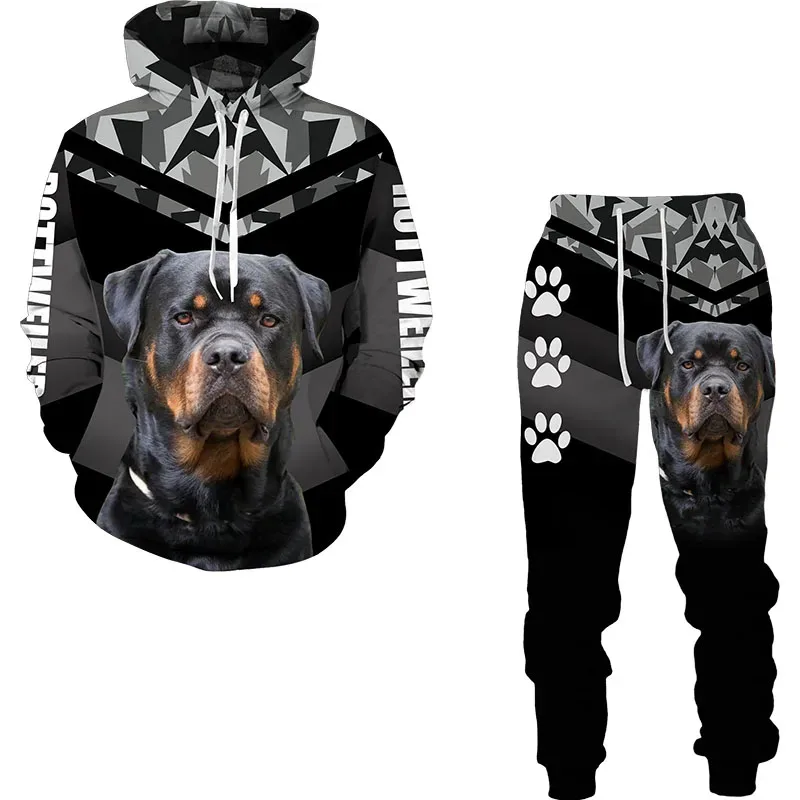 Divertido perro Animal 3D impreso Sudadera con capucha traje de hombre otoño Casual sudaderas pantalones de chándal moda conjunto de chándal de dos piezas ropa de hombre