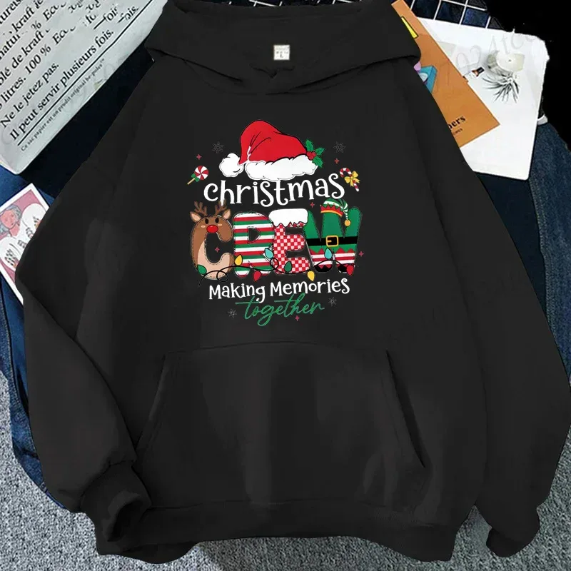 Christmas Crew Making Memories Together Hoodies Family Matching Christmas Outfit Santa Hat Graphic Sweatshirts Xmas Party Shirts