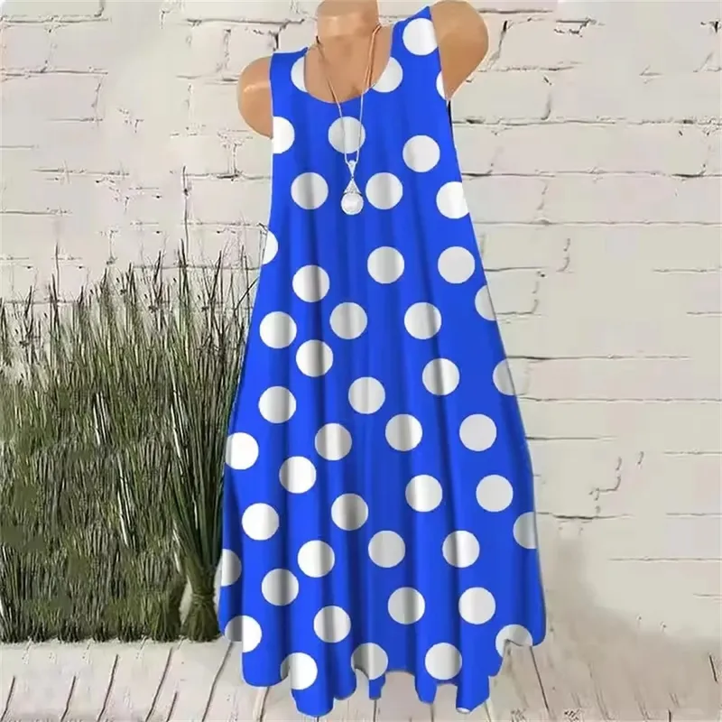 Women's Sleeveless O-Neck Versatile Fashion Dresses 3D Dot Print Streetwear Summer Mini Dress Loose Casual Ladies A-Line Dress