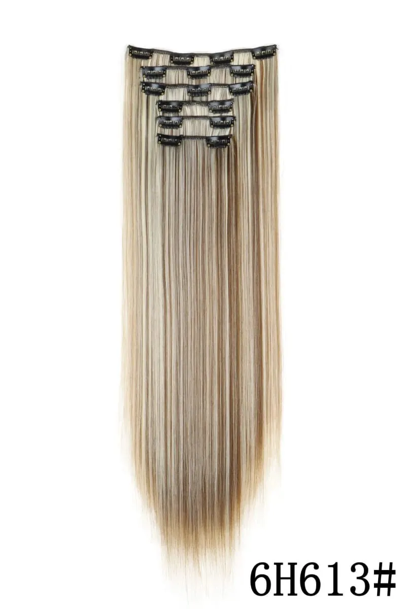 24Inch 16 Clips in Hair Extensions Long Straight Hairstyle Blonde Black Hairpieces Heat Resistant False Hair Daily Use Cosplay