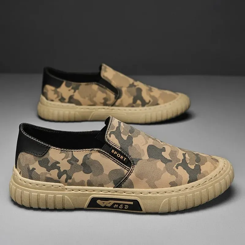 Summer Camouflage Canvas Men's Casual Shoes Men's Sneakers Slip-On Lazy Sporty Shoes for Man Breathable Round Toe Light Flats