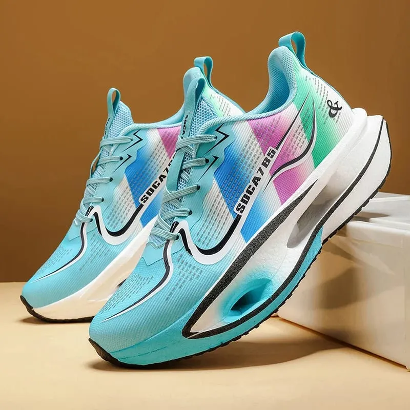 Unisex Lightweight Breathable Running Shoes - Cushioning and Wear-Resistant Technology White/Blue/Orange Color Combination Low-Top Mesh Design Suitable for Marathon Sprint and Casual Wear - All-Season Sneakers with Flexible Rubber Sole