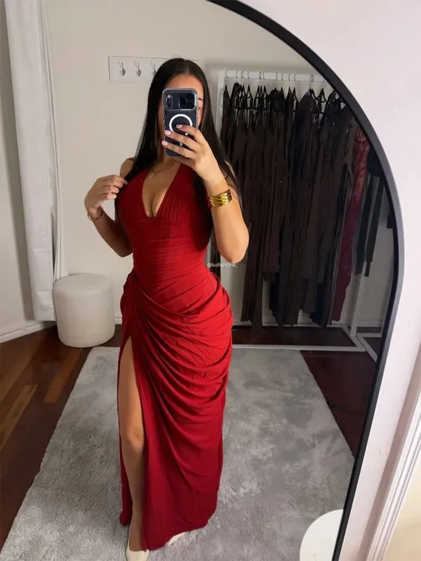 Women Sexy Solid Pleated Strapless Dress Lady Chic Off-shoulder Backless High Waist Split Dresses 2026 Summer Evening Party Gown