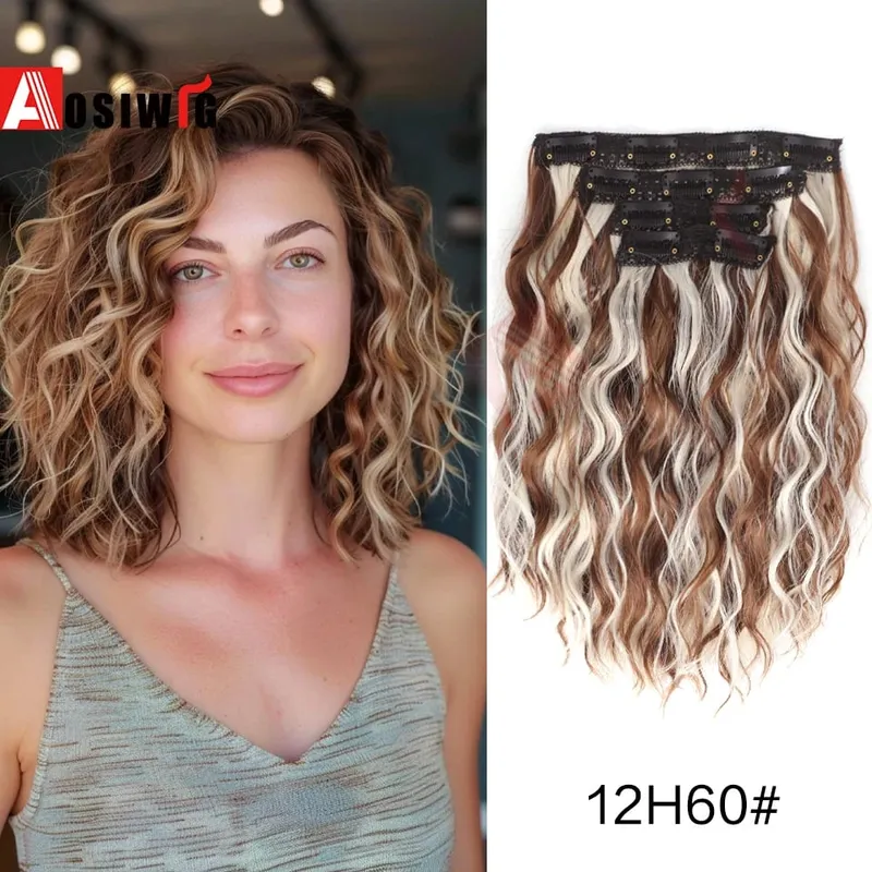 Synthetic 11 Clips Clips in Hair Extensions Long Curly Hairstyle Black Blonde Hairpieces Heat Resistant False Hair Daily Use