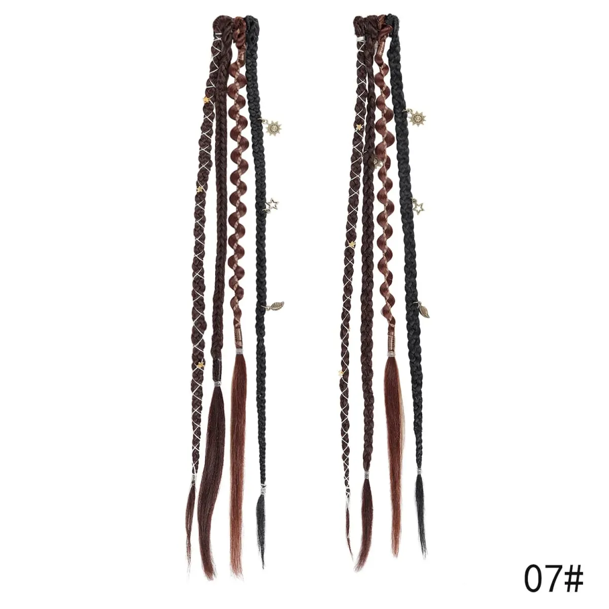 2Pcs Clip in Braided Hair Extensions for Women 16/20 Inch Handmade Synthetic Boho Clip in Braid Hairpieces with Beads & Charms