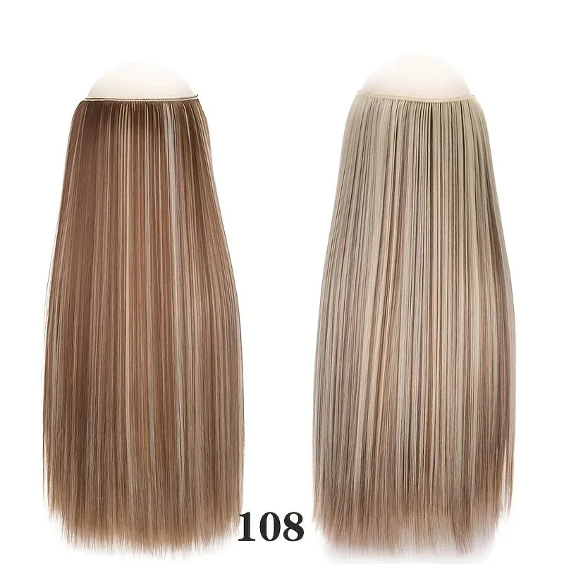 Extensions de cheveux synthétiques sans Clips faux postiche ombré blond brun noir cheveux raides naturels faux postiche pour femme