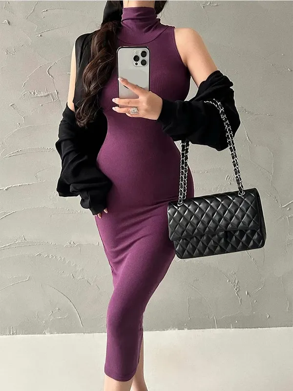Vermelho magro sexy gola alta midi vestido feminino festa de noite senhoras elástico hip envoltório elegante bodycon vestidos y2k roupas