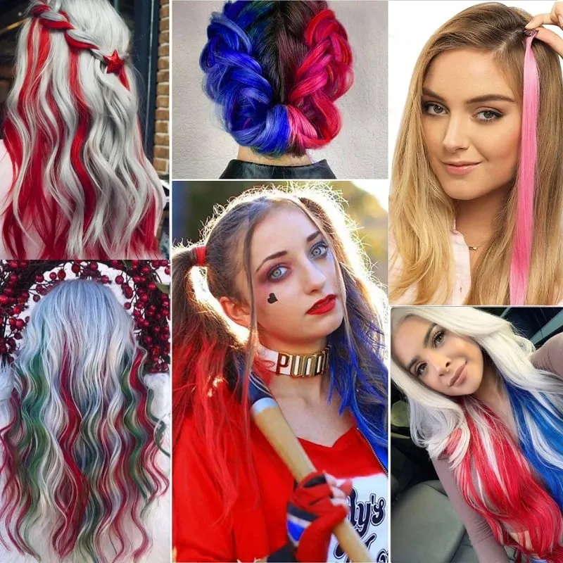 10PCS Hair Extensions Clip in -24 inch Colorful Hair Extensions Party Highlights Long Straight Synthetic Wigs Suitable for Girl
