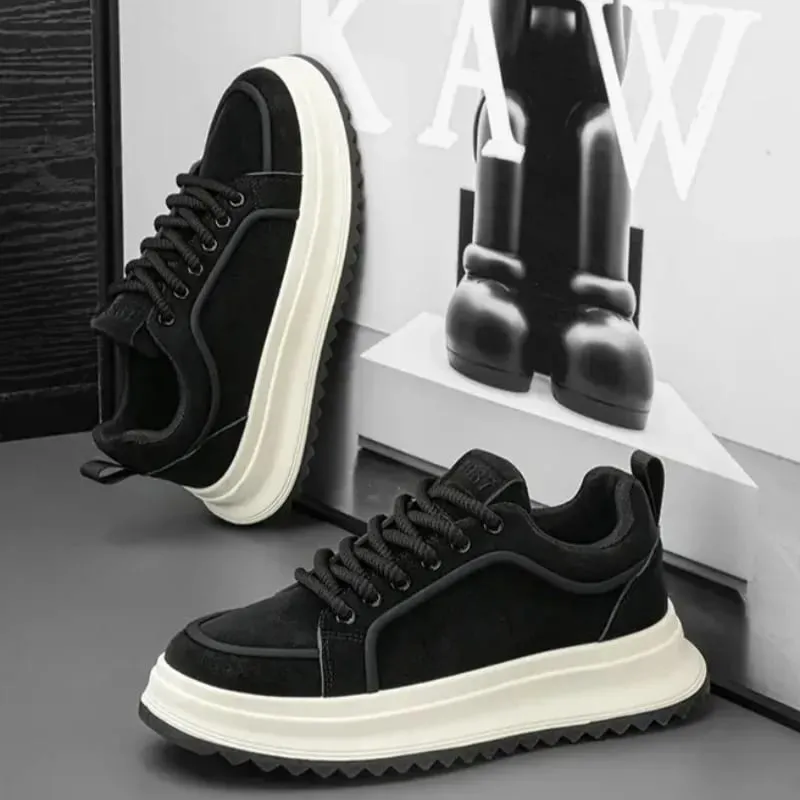 Men Sneakers Spring Autumn Casual Shoes Thick Sole Lace Up Suede Texture Board Footwear Minimalist Daily Wear