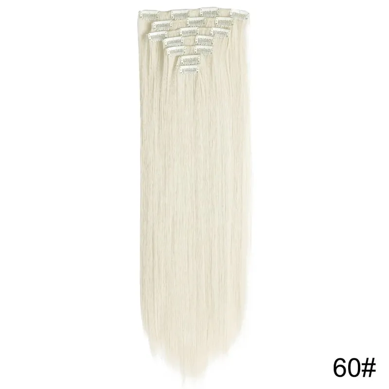 Extensions capillaires synthétiques longues et lisses à 16 clips, postiches blondes naturelles résistantes à la chaleur, 7 pièces/ensemble, pour femmes
