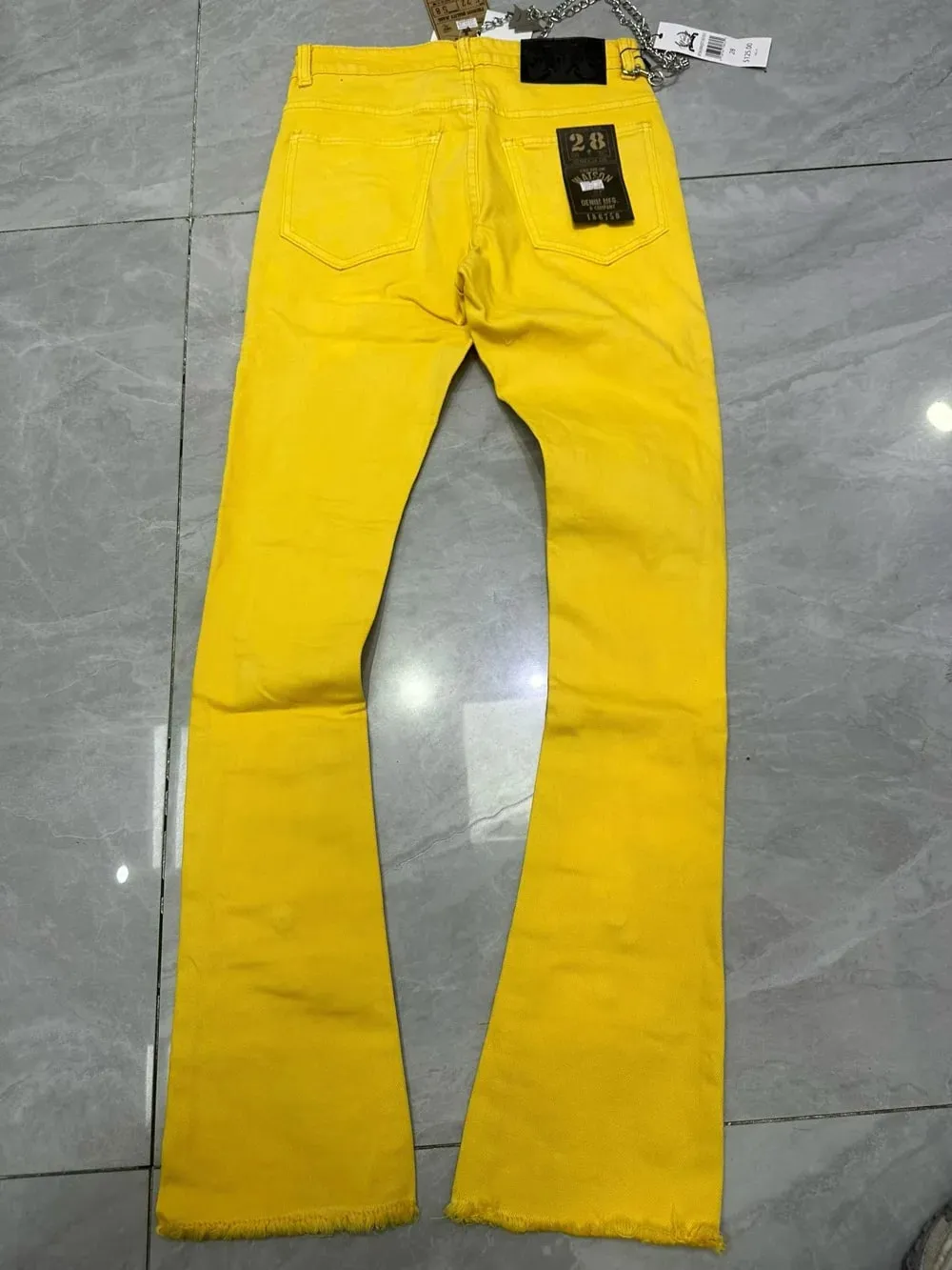 2026 Men's Multi-Pocket High Street Quality Slim Fit Skinny Long Denim Flared Men Yellow Red Pink Jeans Pants
