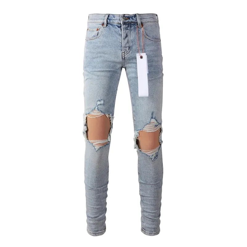 Men's Distressed High Street School Boys Fashion American Style Stretch Skinny Fit Ripped Jeans