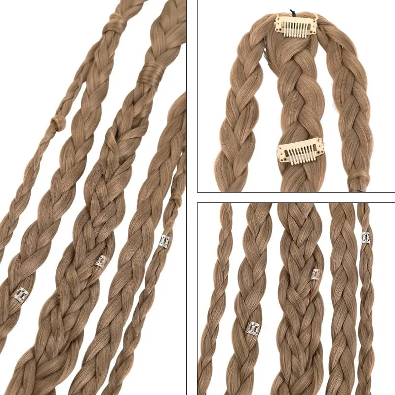 Men Viking Braids Hair Extensions Synthetic Clip In Braided Hair Pieces Cosplay Renaissance Festival Hair Accessories For Men