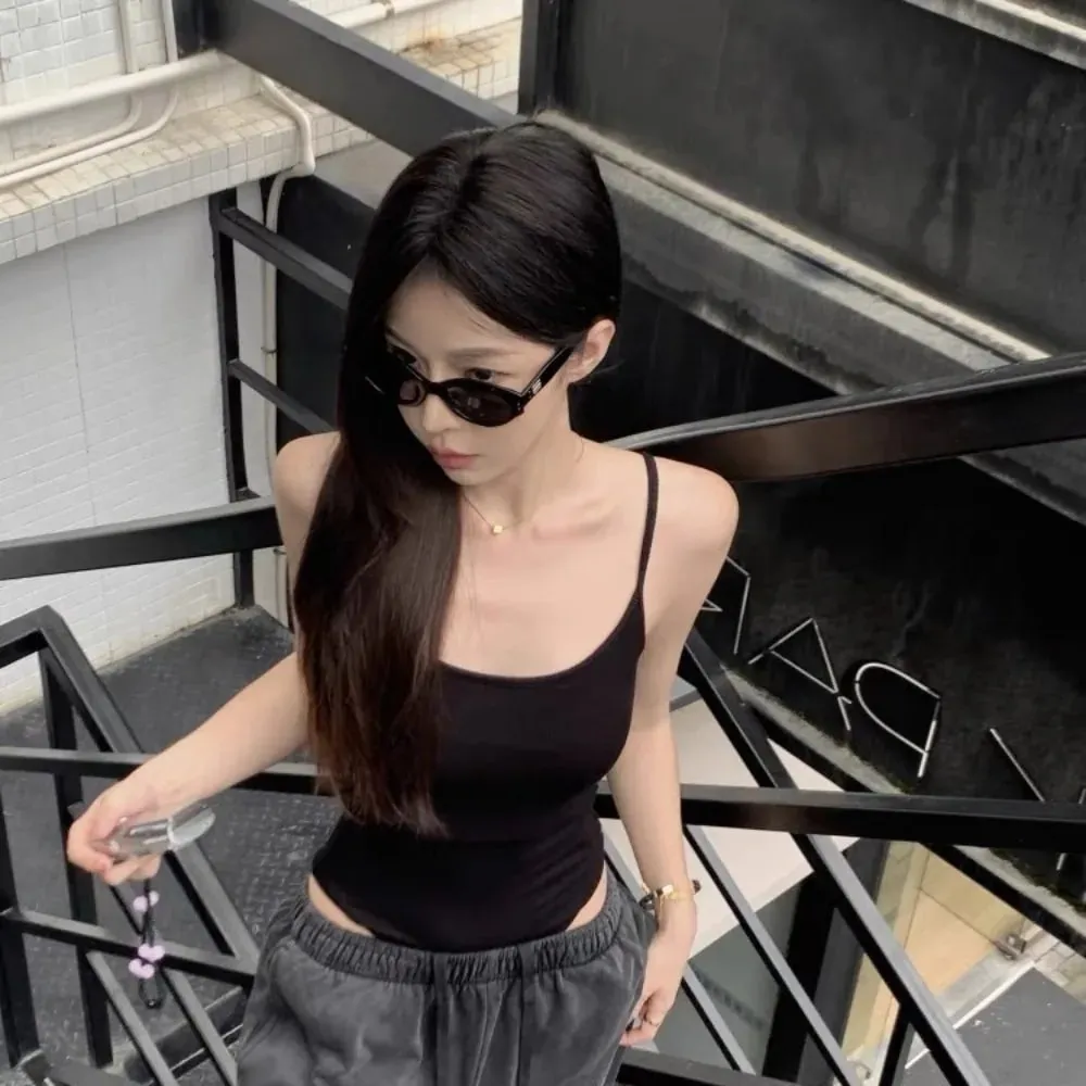 New Hollow Out Open-Back Tank Top with Sleek Padded Breathable Sleeveless Top Women Bodysuit