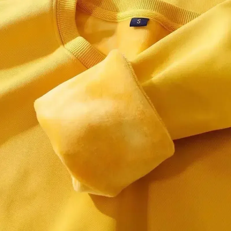 Sudadera gruesa de felpa de algodón de 600G, suéter fino de felpa pesado, suéter de cuello redondo sólido, suéter cálido para otoño e invierno
