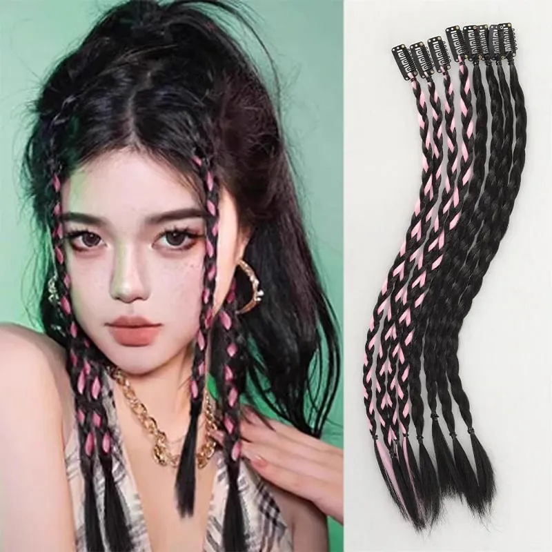 A card of sweet cool girl's boxing braid wig ponytail mini Fried Dough Twists braid color ear dye pigtail 8 pieces