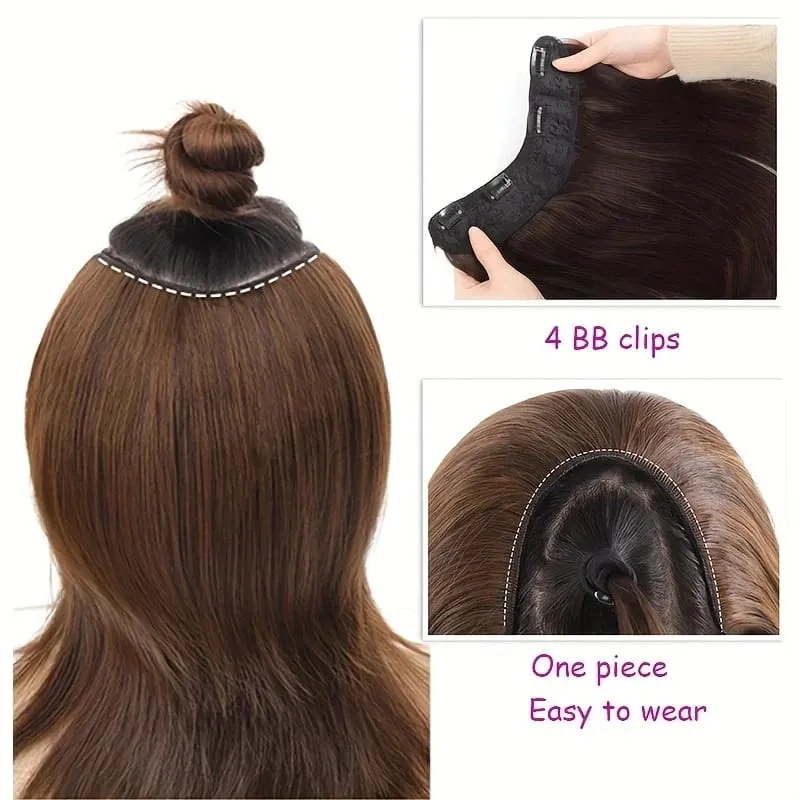 20/30cm Synthetic Short Straight Internal Buckle V-shaped Half Head Hair Extension Invisible Hairpiece for Women