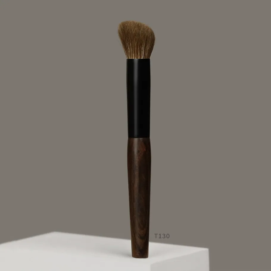 T130 Natural Goat Hair Angled Contour Blush Brush Short Ebony Wood Handle Make Up Brush Professional Handmade Makeup Brushes