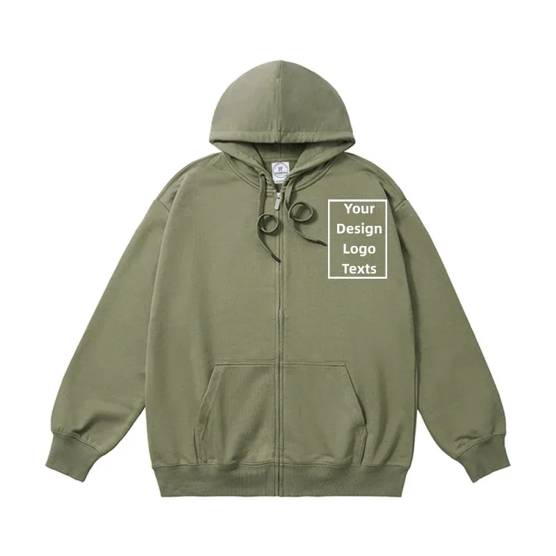 Customized Logo Zipper Hoodies Autumn Winter Fashion Embroidery Company Printed Sweatshirts Men Women Personality Hoody Pullover