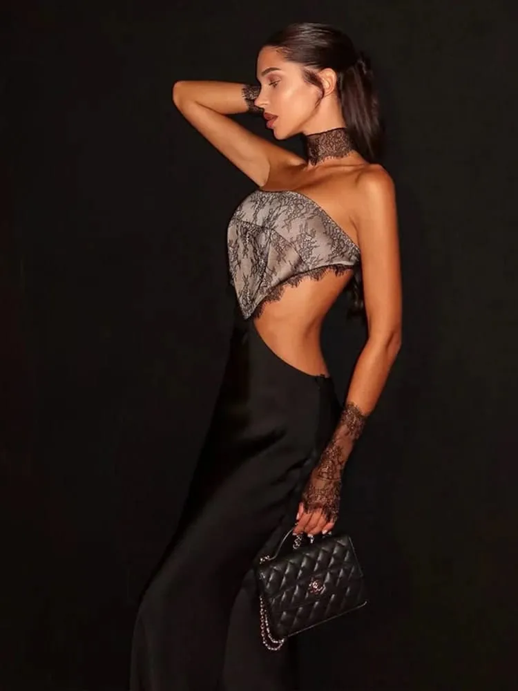 Robes en dentelle ajourées sans bretelles, Patchwork, enveloppe de hanche, Sexy, Club, femmes, gaine, moulante, mode féminine, tenues de fête, Slim