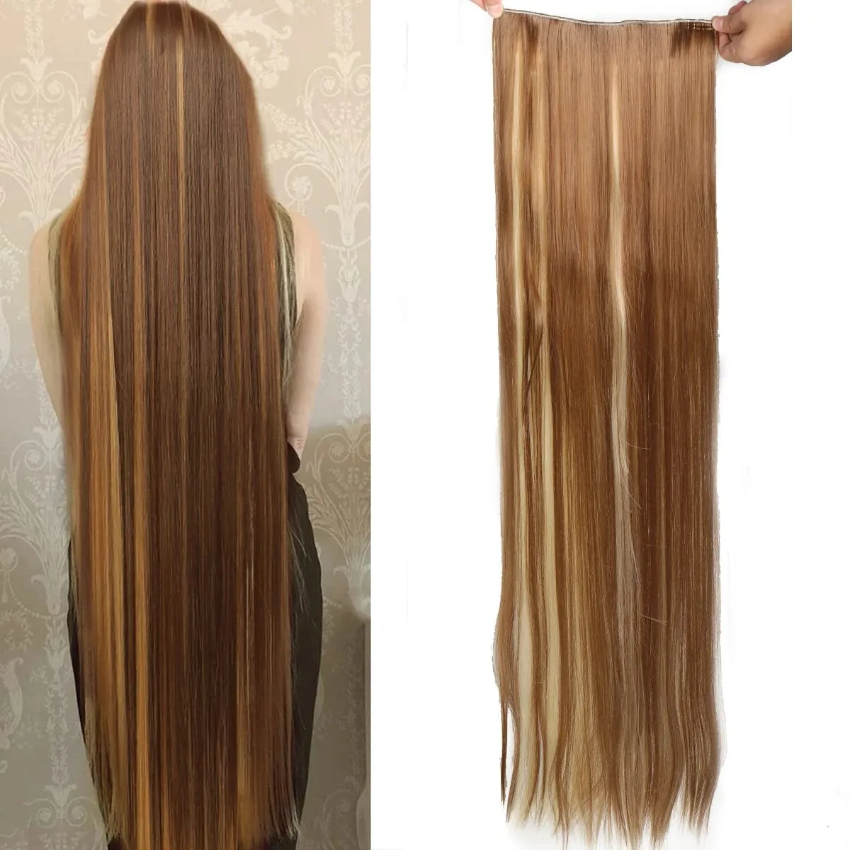 JKL Synthetic 5 Clip In Hair Extensions Long Straight Hairstyle Hairpiece Black Brown Blonde 80CM Natural Fake Hair For Women