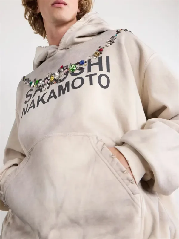 Autumn/Winter SN Necklace Letter Print Washed Vintage Hoodie High Street Casual Cotton Loose Sports Versatile Trendy Tops Men