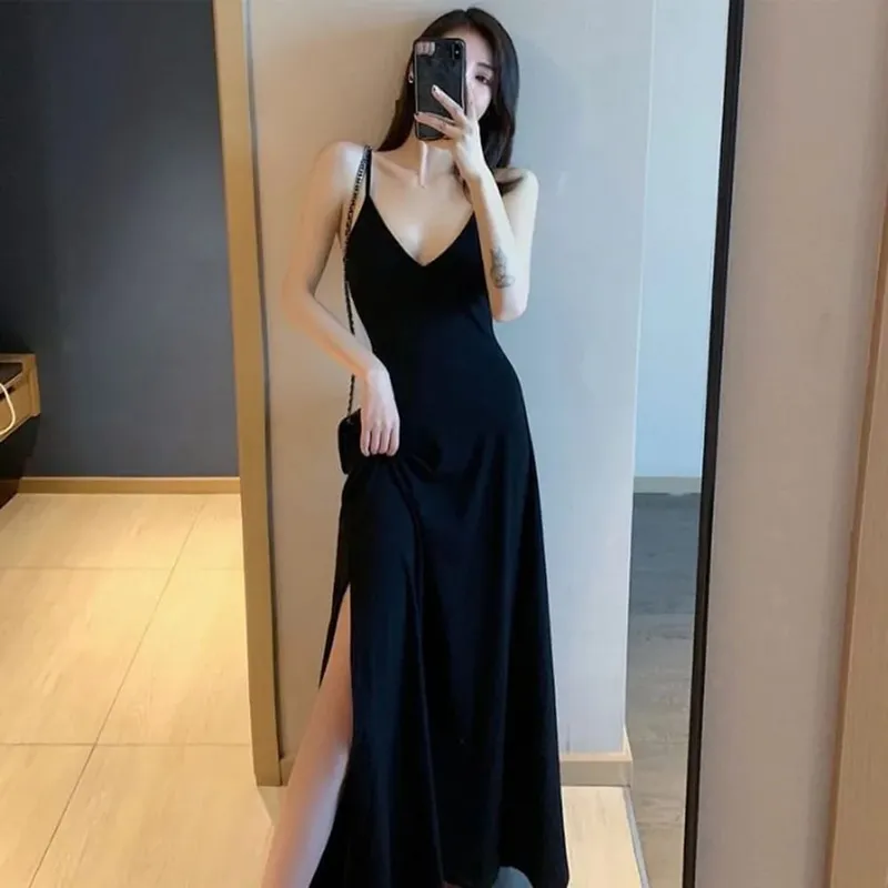 Black Sexy Dress Female High Waist Side 
