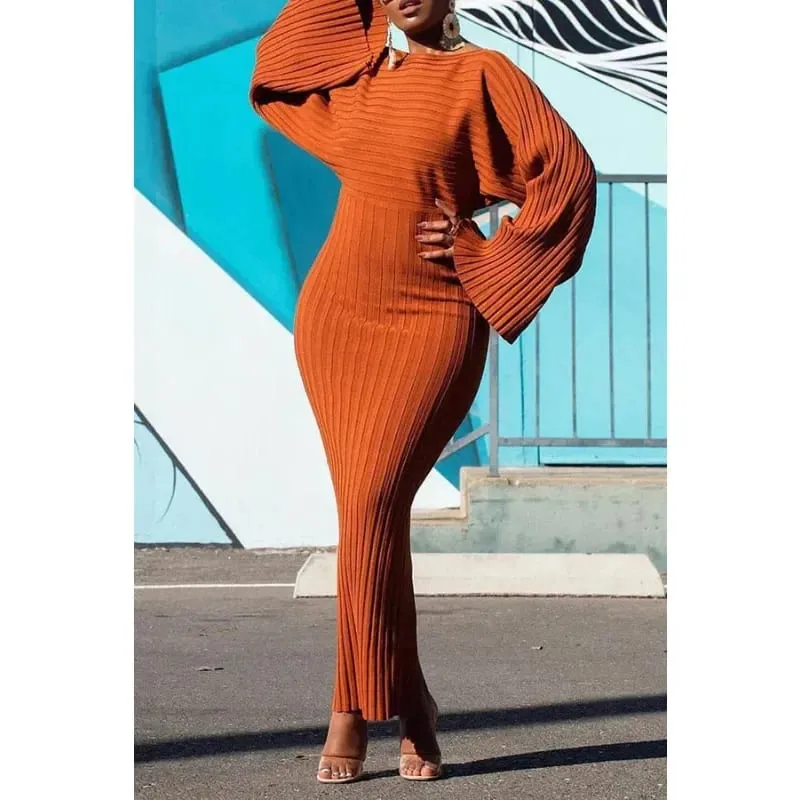 Black Knitted Dress Women Fashion O Neck Long Sleeve Bodycon Midi Dresses Female Elegant High Strecth Light Loose Dresses Thin