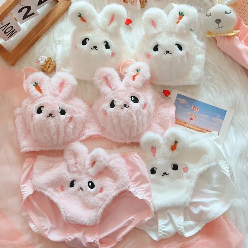 A new plush lingerie for girls a cute Japanese-style bra with a rabbit and no steel hoop