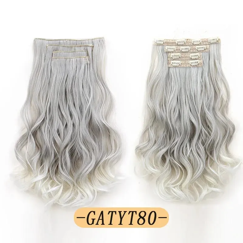 Synthetic 16Inch 11Clips Long Curly Hair Extension Heat Resistant Hair Extension Clips In Ombre Black Brown Blond Women