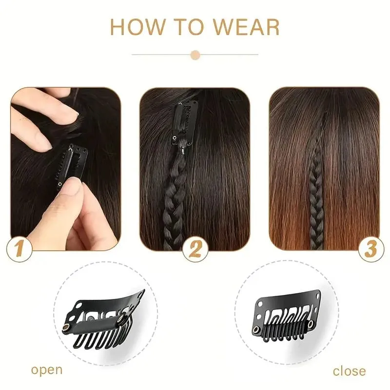 4pcs 20"Long Synthetic Clip-In Box Braid Hairpiece Extension Boho Hairstyle High-Temperature Fiber Daily Costume Party K-POP
