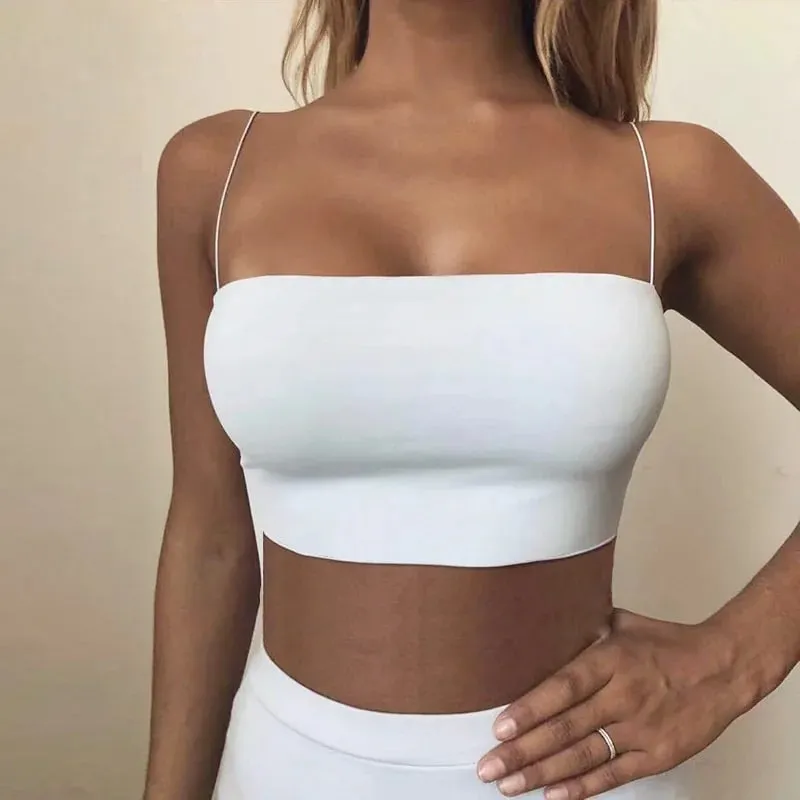 2025 Summer Women's Crop Top Sexy Elastic Cotton Camis sleeveless Short Tank Top Bar