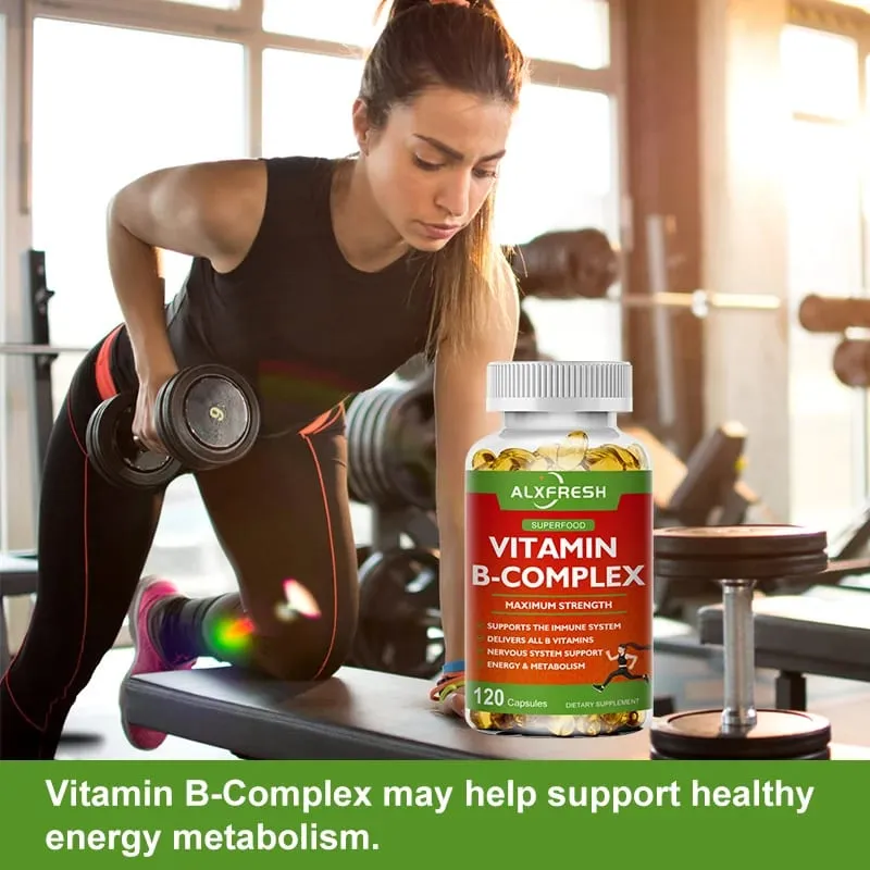 B-kompleks vitamintilskud (B12 B1 B2 B3 B5 B6 B9 folinsyre & biotin) til at lindre stress humør Immunsystemstøttekapsel