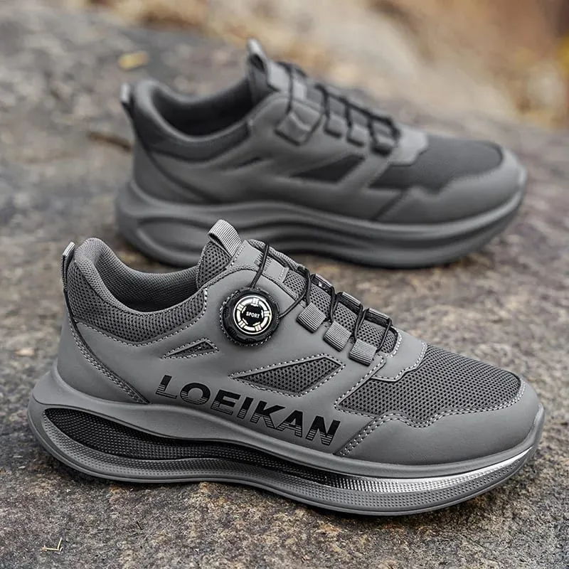 Men Rotary Buckle Running Sneakers Breathable Mesh Lightweight Cushion Sole Non Slip Daily Walking Shoes 2 Colors