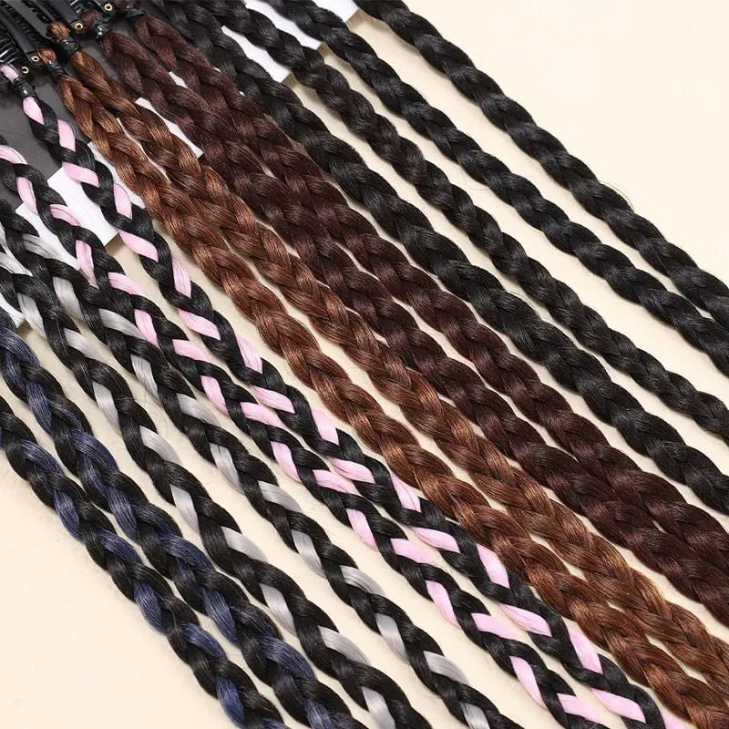 20Inch Synthetic 4pcs/set Y2K Style Clip-In Braided Hair Extension Perfect for Women'S Festival And Halloween Cosplay Hair