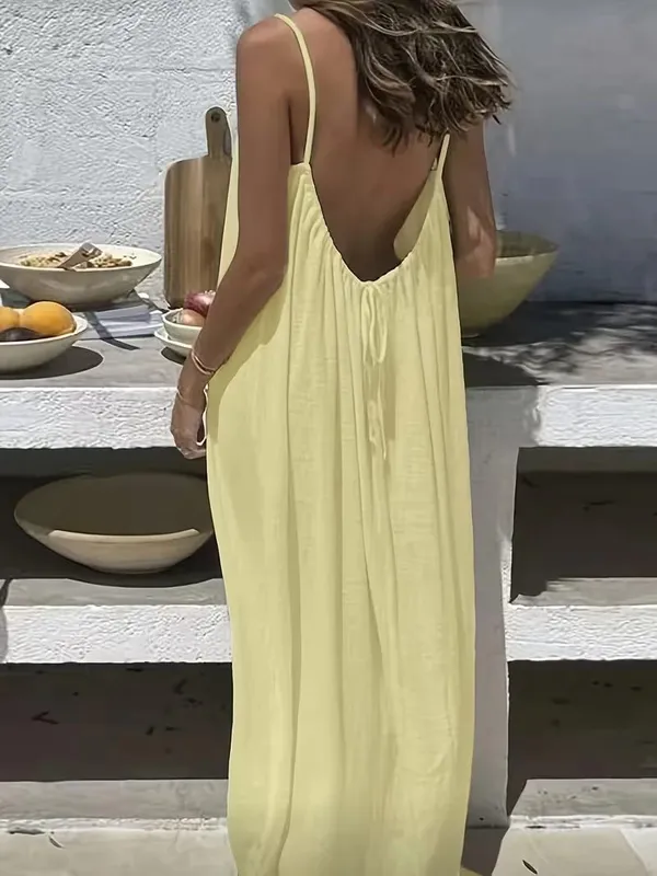 2026 Summer Casual Spaghetti Strap Long Dress Women Comfortable Sleepwear Loose Homewear Vacation Sleeveless Backless Dresses