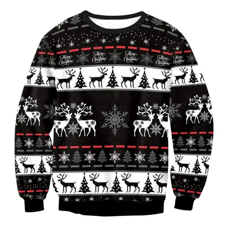 Festival Christmas Pattern Sweatshirts For Men Humping Reindeer 3D Printed Pullover Holiday Party O-Neck Hoodies Long Sleeves