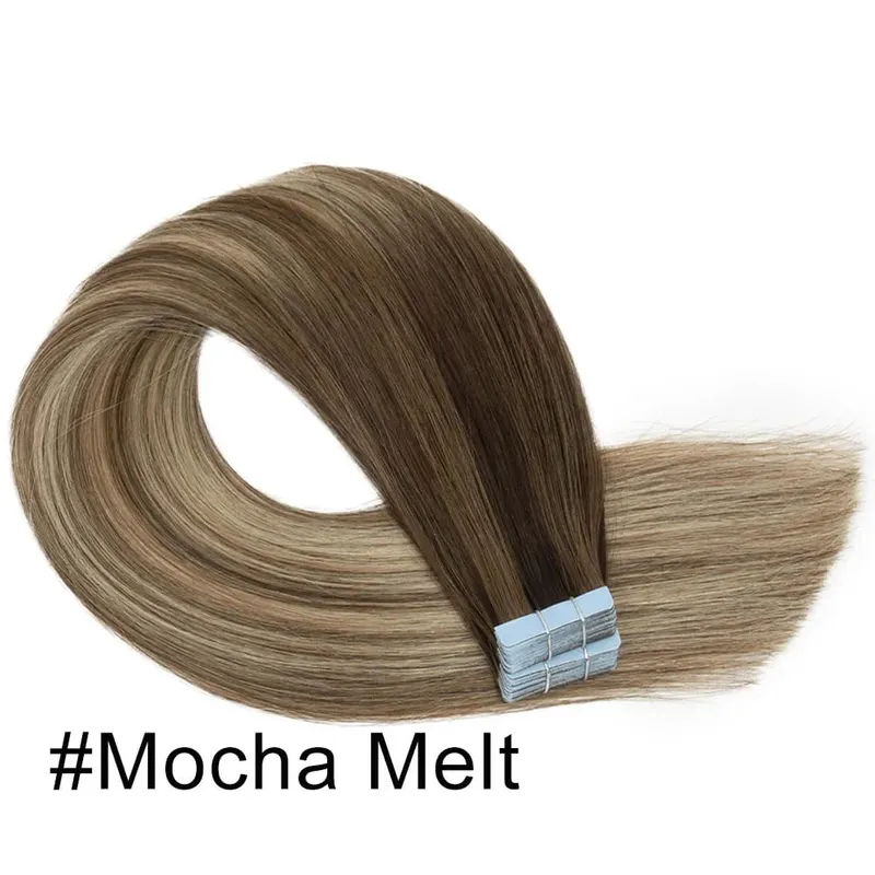 Women Tape Hair Extensions 100% Natural Human Hair Extension Tape In Blonde Natural Straight Hair Skin Weft Real Hair