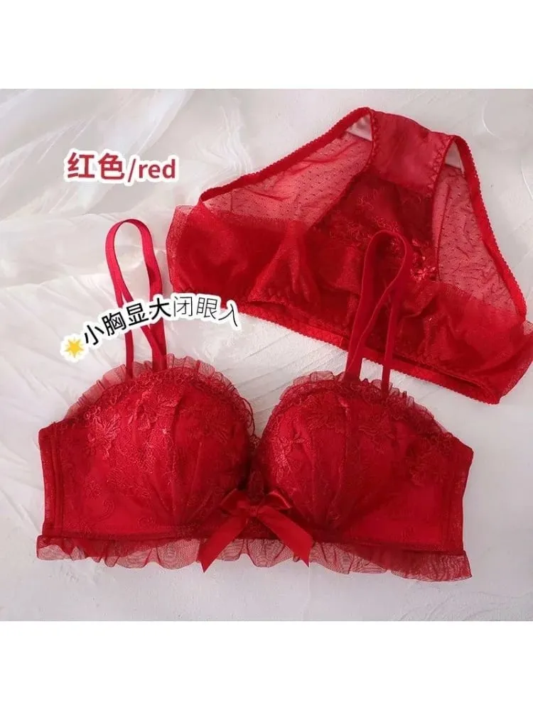 Japanese Kawaii Lace Underwear Set for Women | Sexy Push Up Bra & Panty | Small Chest Cute Lingerie | Valentine‘s Day Gift
