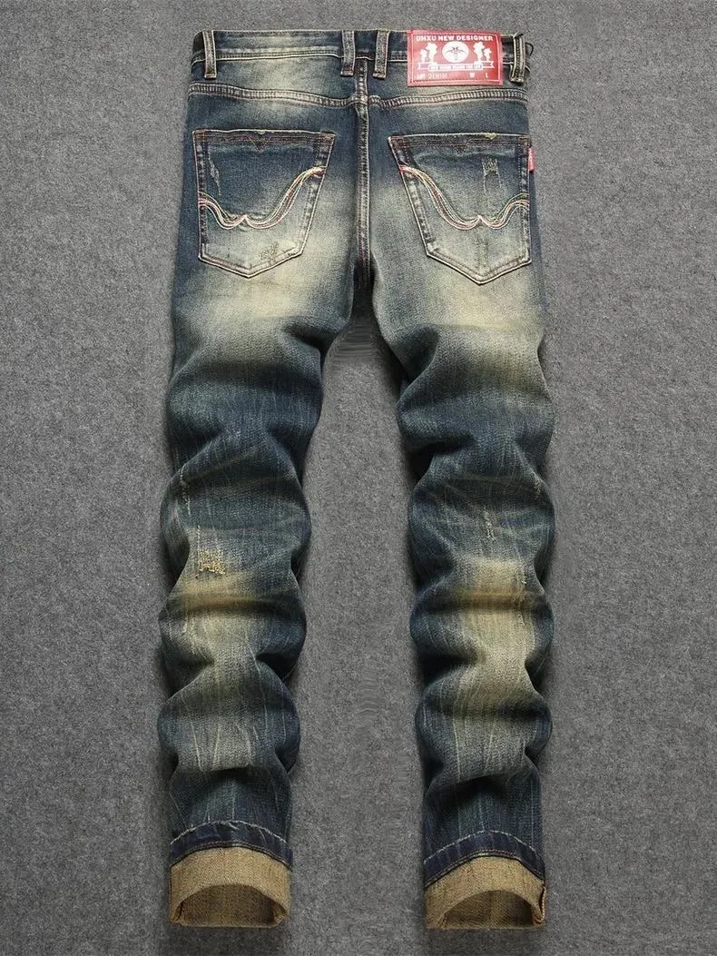 Spring/Autumn Fashion Trendy American Retro Straight Leg Stretch Denim Jeans Men's Casual Loose Fit Sports High Quality Jeans