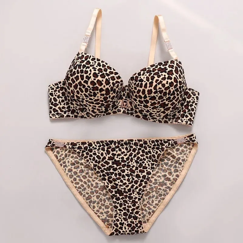 2026 New Sexy Leopard Print Underwear For Women Push Up Bra Sets Seamless Khaki Beige Black Female Lingerie
