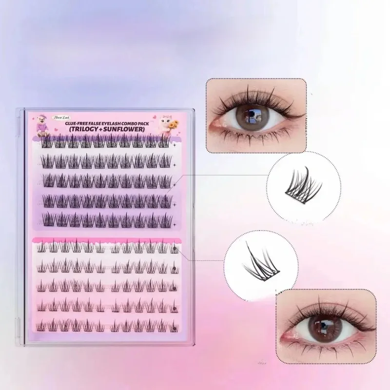 Self Adhesive Lash Clusters Combo Pack 10 Rows No Glue False Eyelashes Puppy Fox Eye Wispy Segmented Lashes for Daily Makeup